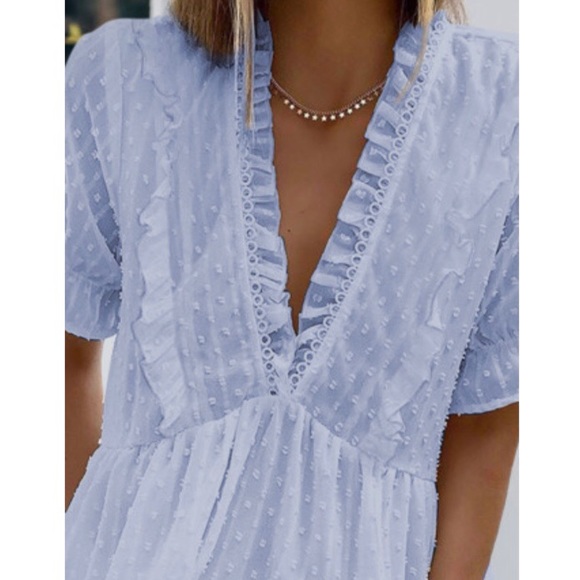 V-Neck Frill Hem Swiss Dot Top - Picture 3 of 8